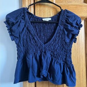 Women's Navy Blue Smocked Top